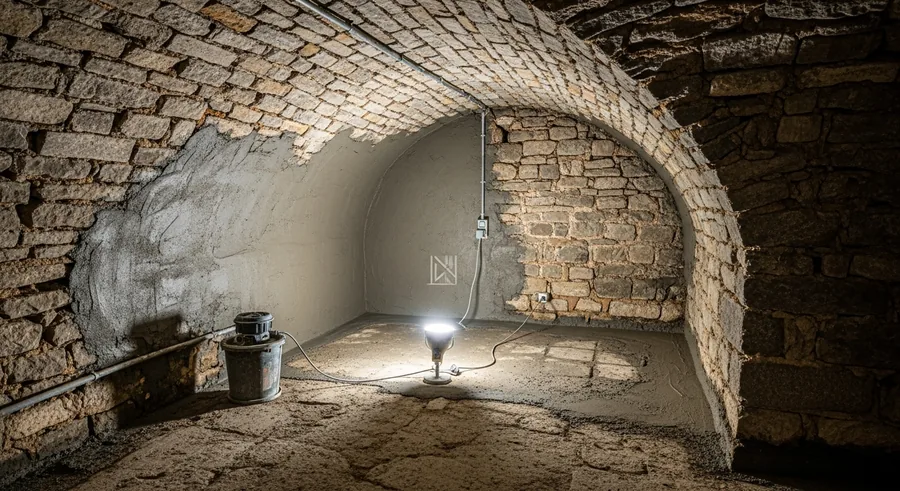 Cuvelage d'une cave voûtée en pierre, Kerentrech, Lorient