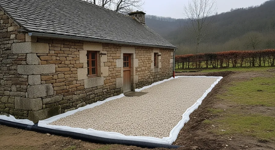 Assainissement d'une longère en fond de vallée, Kerdual, Quéven