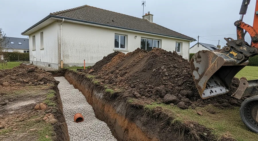 Drainage périphérique d'un pavillon, Le Plessis, Lanester